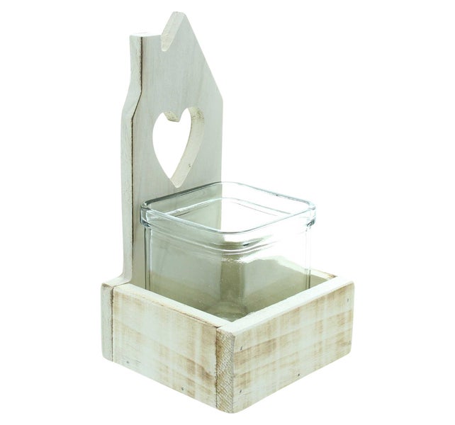 FRANK FLECHTWAREN | Windlicht Herzhäuschen, PAPPEL, GLAS, 10 x 10 x 18,5 cm