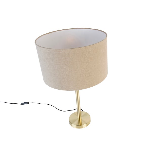 Tischleuchte mit Lampenschirm aus Textil und Metallfuß