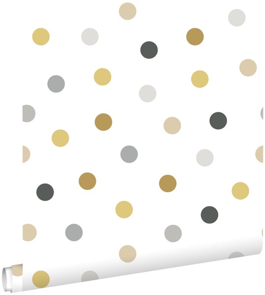 ESTAhome Tapete Punkte Gold, Grau und Schwarz - 53 cm x 10.05 m - 139042