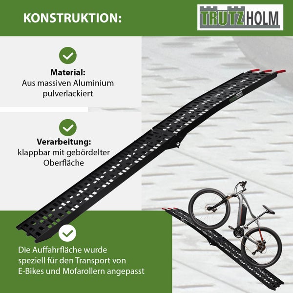 TRUTZHOLM 2 x Auffahrrampe klappbar 228 cm Traglast 680 kg Alu schwarz gelocht Rampen Motorradrampe