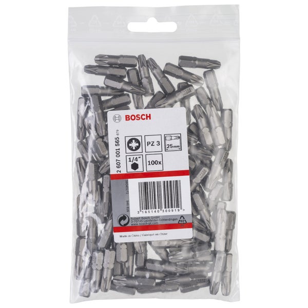 Bosch 100x Schrauberbit Extra-Hart, PZ 3, 25 mm - 2607001565