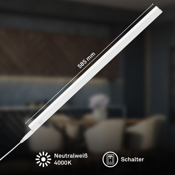LED-Unterbauleuchte mit Schalter, Länge 585 Millimeter, neutralweißes Licht mit 4000 Kelvin.