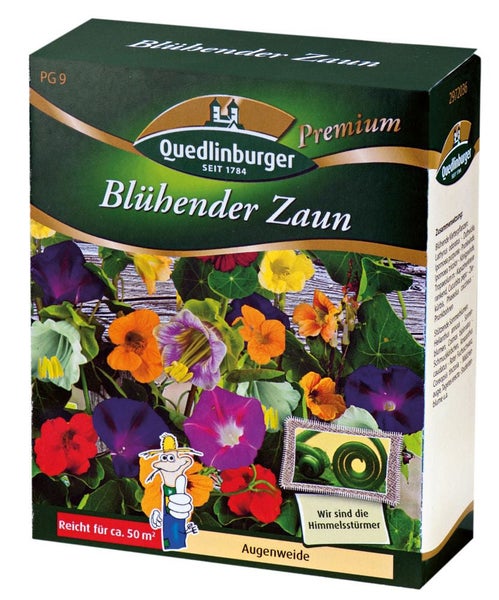 Premium Quedlinburger Saatgutmischung Blühender Zaun für circa 50 Quadratmeter.