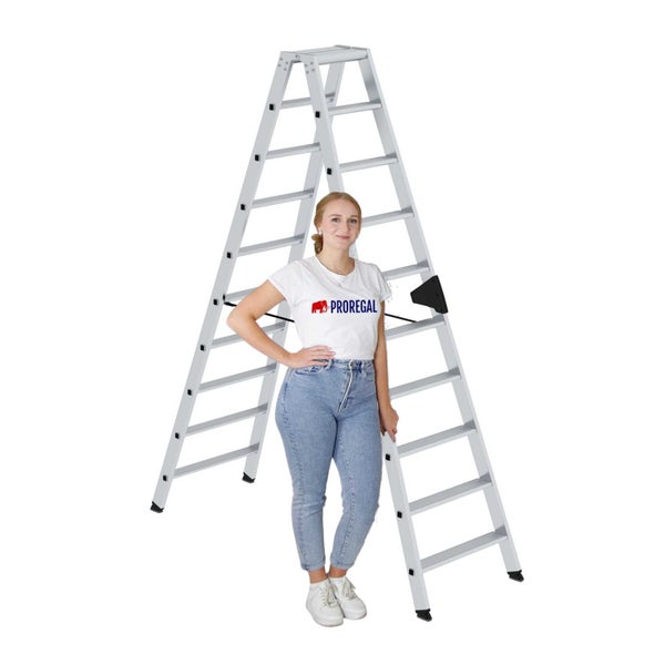 PROREGAL Stufen-Stehleiter Beidseitig Begehbar 2 x 10 Stufen