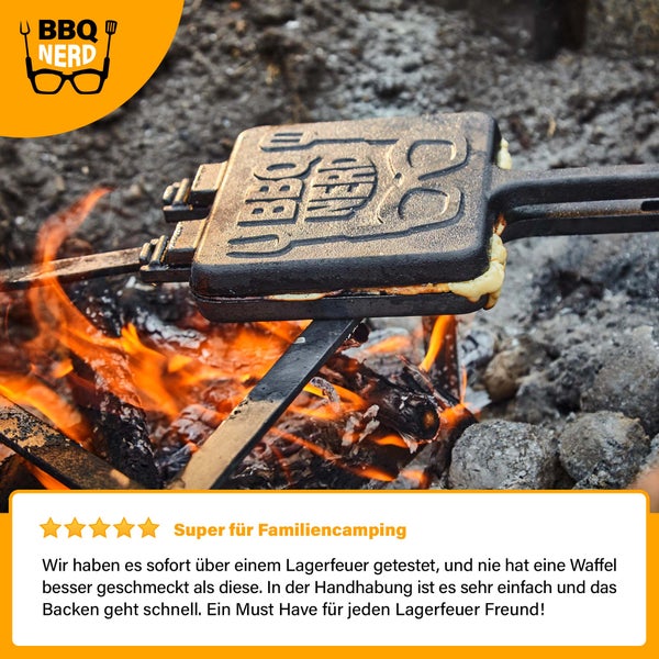 BBQ-Nerd Waffelform aus Gusseisen für belgische Waffeln | Gusseisernes Waffeleisen für Herd Grill Feuerstelle | Rustikaler Waffle Maker - Antihaft - Grillwaffeleisen