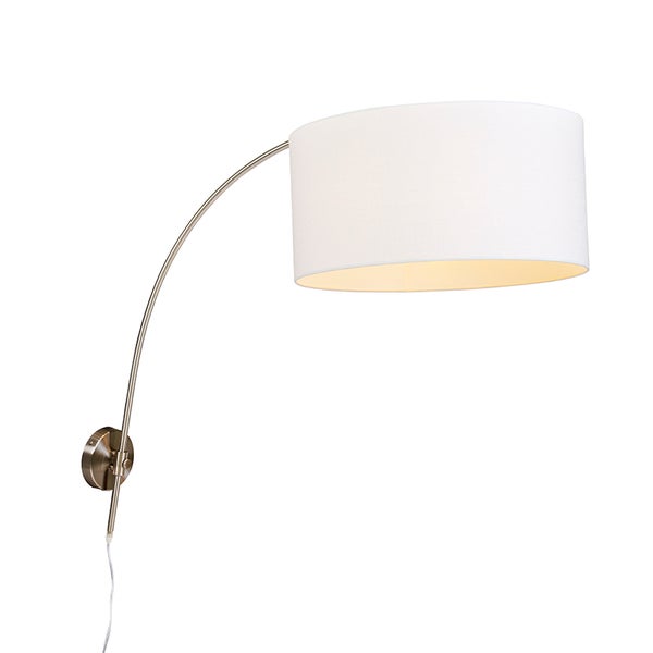 Moderne Wandbogenlampe Stahl mit weißem Schirm 50/50/25 verstellbar