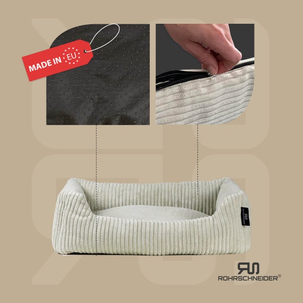 Rohrschneider Tierbett Cordstoff breit Gr. 1 beige + faltbarer Reisenapf