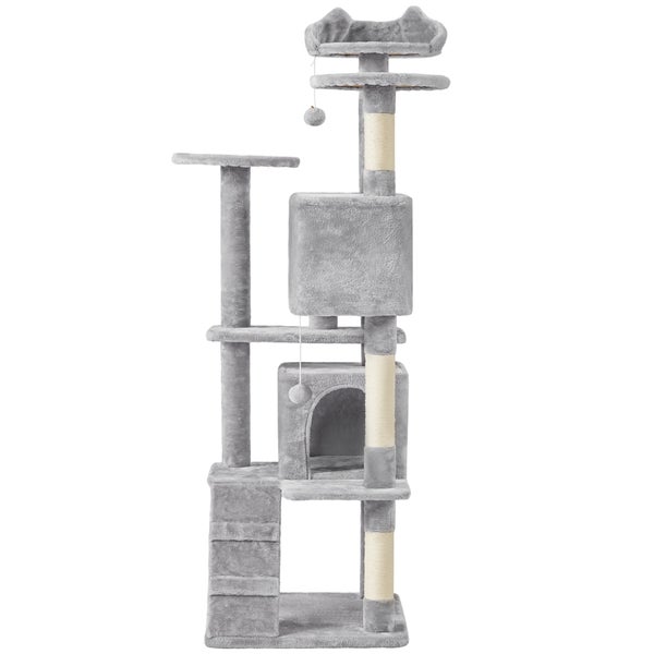 Grauer Kratzbaum mit Liegeflächen und Kratzsäulen