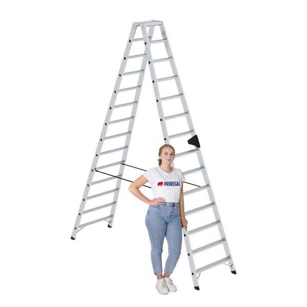PROREGAL Stufen-Stehleiter Beidseitig Begehbar 2 x 14 Stufen