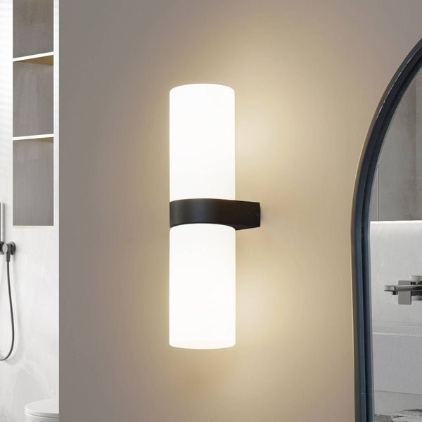 Lucande Wandleuchte, Wandlampe Bad Basolo (spritzwassergeschützt (Modern) in Schwarz (2 flammig E14) - Wandleuchten Spiegelleuchte Badezimmer Wandbeleuchtung Badezimmerleuchte