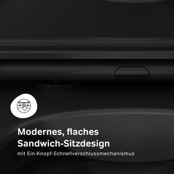 AM.PM Wand-WC Set Tiefspüler offener Spülrand schwarz mit WC-Sitz , Vorwandelement und Betätigungsplatte schwarz IIS90138.FA1700MB