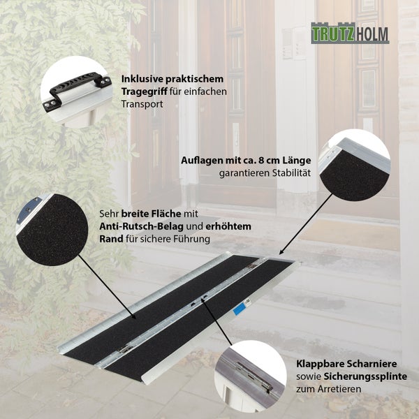 TRUTZHOLM Rollstuhlrampe klappbar 184 cm Traglast 272 kg Alu grau schwarz beschichtet Auffahrrampe