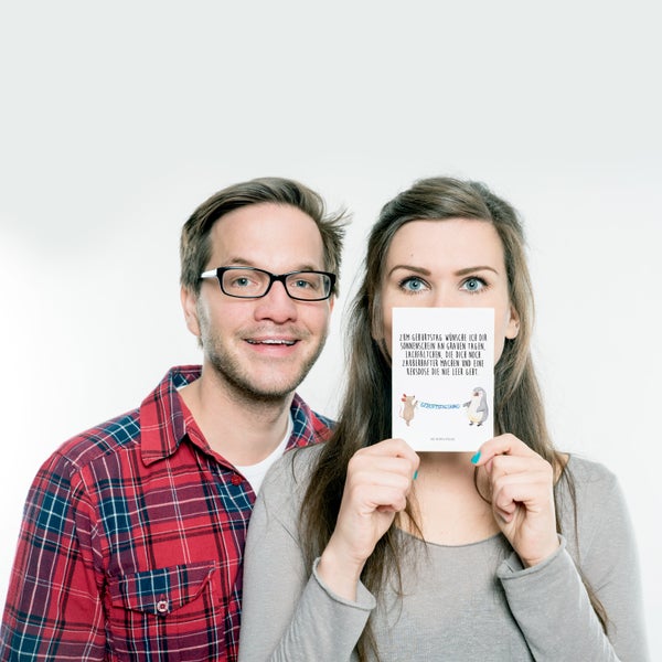 Mr. & Mrs. Panda Postkarte Maus Pinguin Geburtstag - Weiß