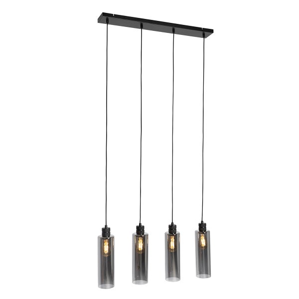 Pendelleuchte mit vier grauen Glasschirmen