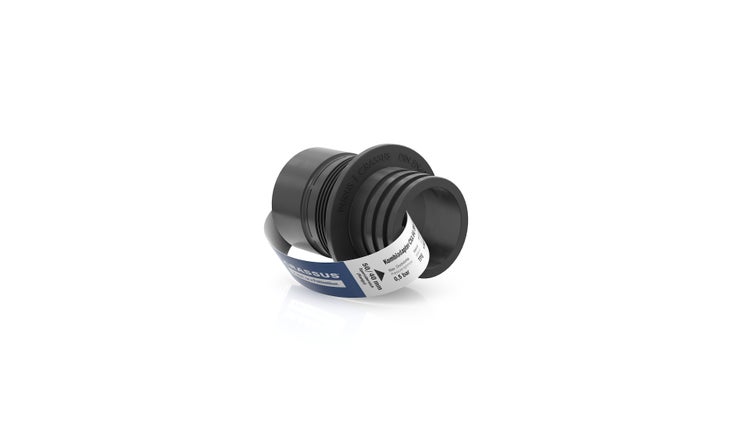 Crassus Kombiadapter aus schwarzem TPE Kunststoff für Rohre mit einem Durchmesser von 50 bis 40 Millimeter.