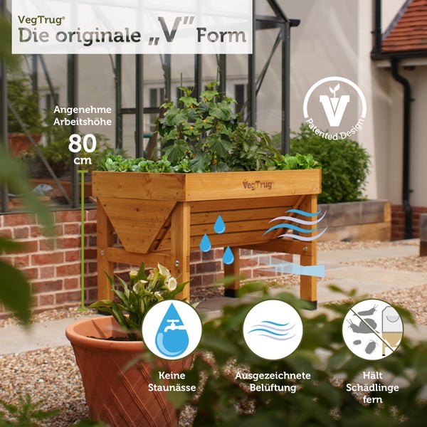 VegTrug Hochbeet aus Holz in V-Form, 80 Zentimeter Arbeitshöhe, mit Belüftung, Drainage und Schutz vor Schädlingen.