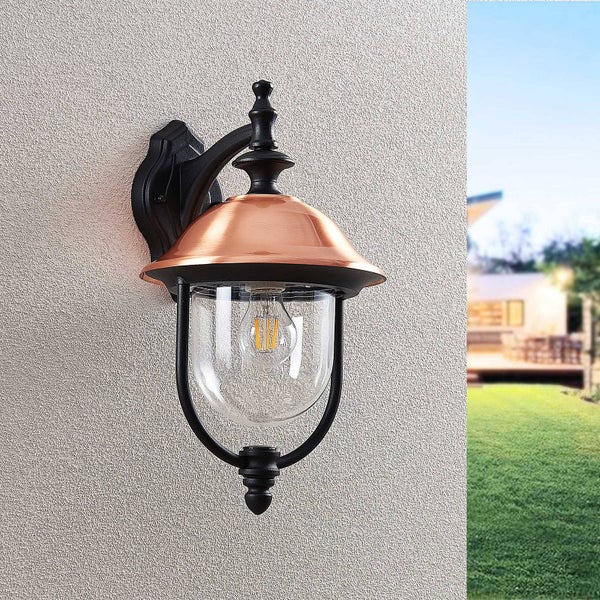 Lindby Wandleuchte außen (Laterne) Clint (spritzwassergeschützt (Retro, Vintage Antik) in Kupfer aus Aluminium (1 flammig E27) - Außenwandleuchten Wandlampe Led Außenlampe Outdoor für