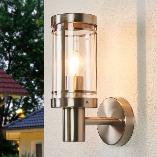 Lindby Edelstahl Wandlampe aussen, IP44 Wandleuchte silber Außenbeleuchtung Wand Hof Garten Terrasse Balkon Aussenleuchte