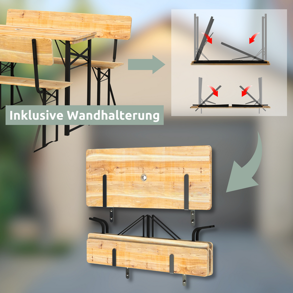 holz4home Bierzeltgarnitur Mehrteilig & Klappbar Inklusive Wandhalterung Mit Lehne
