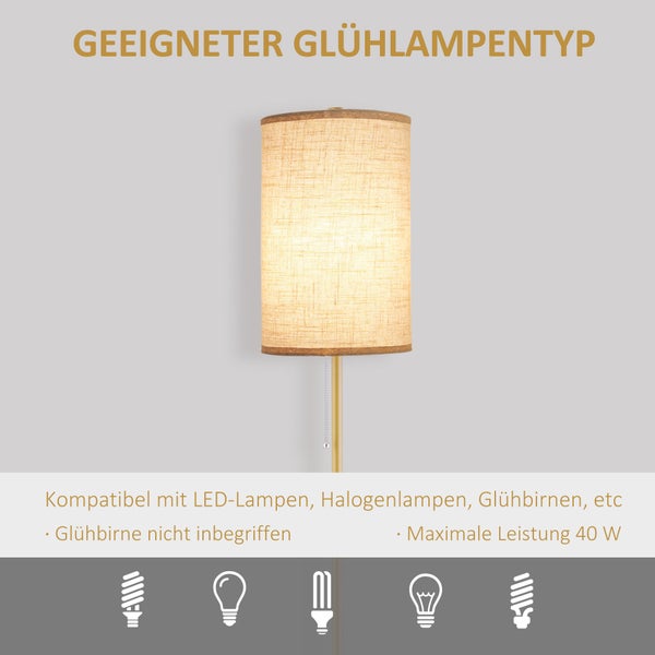 Stehlampe mit Stoffschirm, geeignet für LED Lampen, Halogenlampen und Glühbirnen mit maximal 40 Watt Leistung