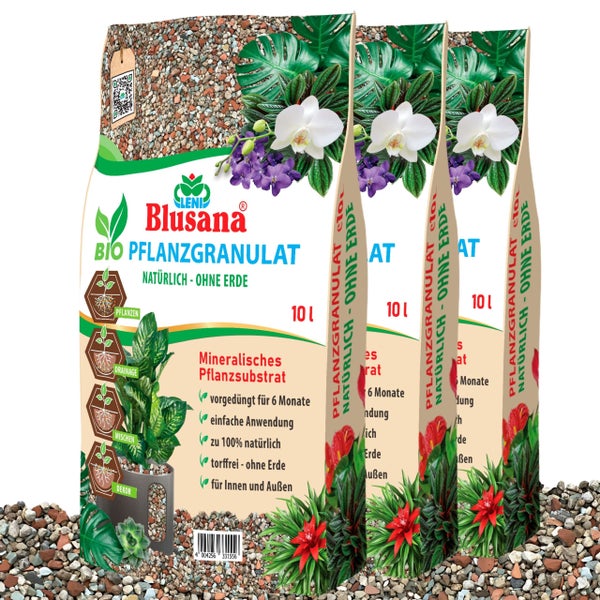 Blusana Mineralisches Pflanzsubstrat vorgedüngt für Pflanzen 30 Liter Bims Lava-Stein Zeolith Ton Mix Granulat feine Körnung 2-5 mm pH neutral Hydrokultur Drainage & Dekoration