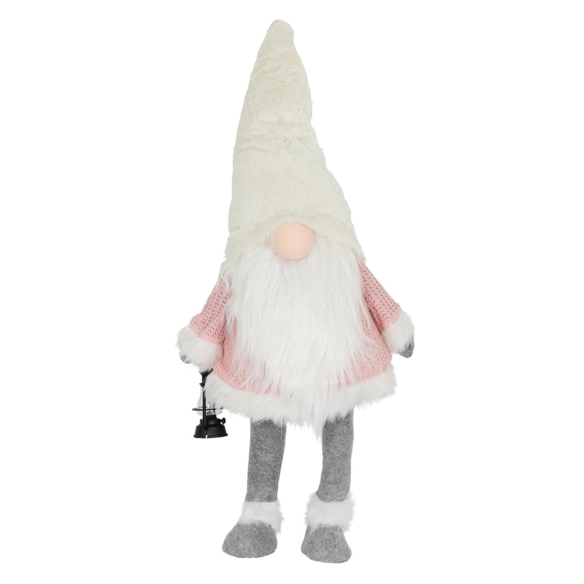 ECD Germany LED Wichtel-Figur mit warmweiß beleuchtete Laterne und Nase 80cm Rosa-Weiß stehend batteriebetrieben Weihnachtsdeko Weihnachtswichtel Weihnachtszwerg Deko Zwerg Gnom Plüsch Puppe mit Mütze