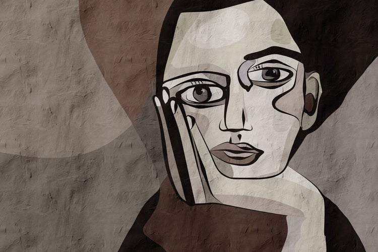 Grafische Darstellung eines Frauengesichts in Erdtönen