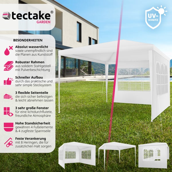 Pavillon tectake Baraban inklusive Spannseile und Heringe 3 x 3 m weiß