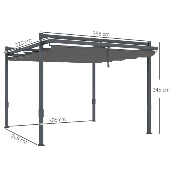 Outsunny Pergola Pavillon ca. 3,5x3m Aluminium Stabil winterfest Sonnenschutz mit verstellbares Schiebedach freistehend Gartenpavillon Terrassenüberdachung Überdachung für Garten Balkon Grau