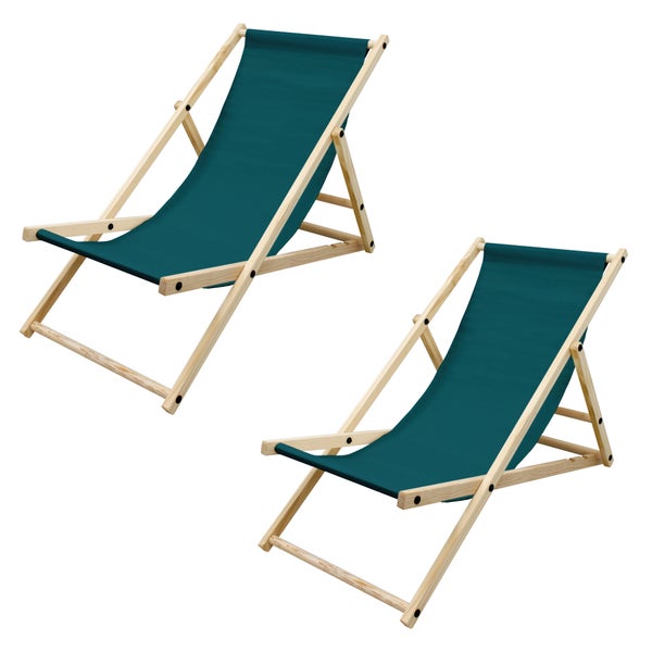 ECD Germany 2er Set Liegestuhl klappbar aus Holz, 3 Liegepositionen, Dunkelgrün, bis 120kg, Gartenliege Sonnenliege Relaxliege Strandliege Liege Strandstuhl Klappstuhl, für den Garten Terrasse Balkon