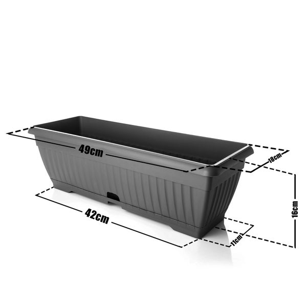 BigDean Blumenkasten mit abnehmbarem Untersetzer - Anthrazit 50 cm lang aus bruchsicherem Kunststoff - Balkonkasten Pflanzkasten mit Wasserspeicher für Innen- & Außenbereich geeignet - Made in Europe