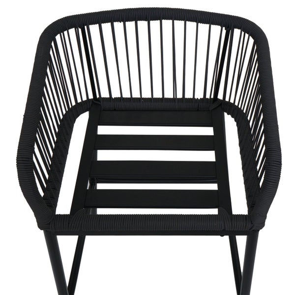 Schwarzer Stuhl mit geflochtenem Rahmen und Metallgestell