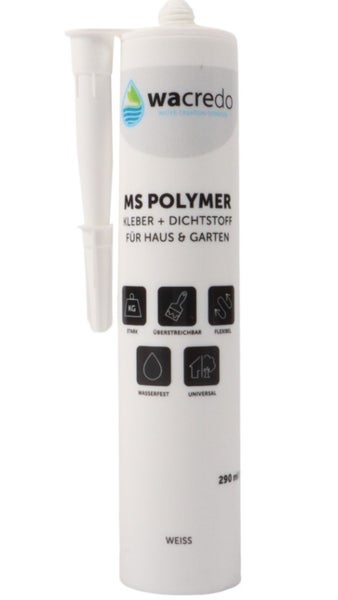 Wacredo MS Polymer Kleber und Dichtstoff Kartusche 290 Milliliter, weiß, für Haus und Garten, stark, überstreichbar, flexibel und wasserfest.