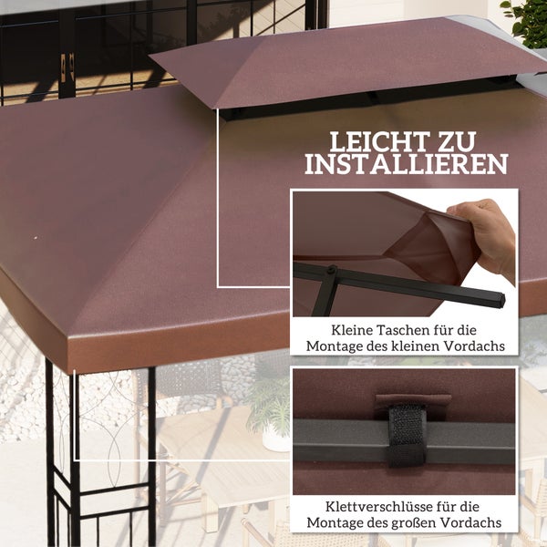 Outsunny Ersatzdach, Pavillondach für Metallpavillon, 3x4m, Polyester, Kaffee