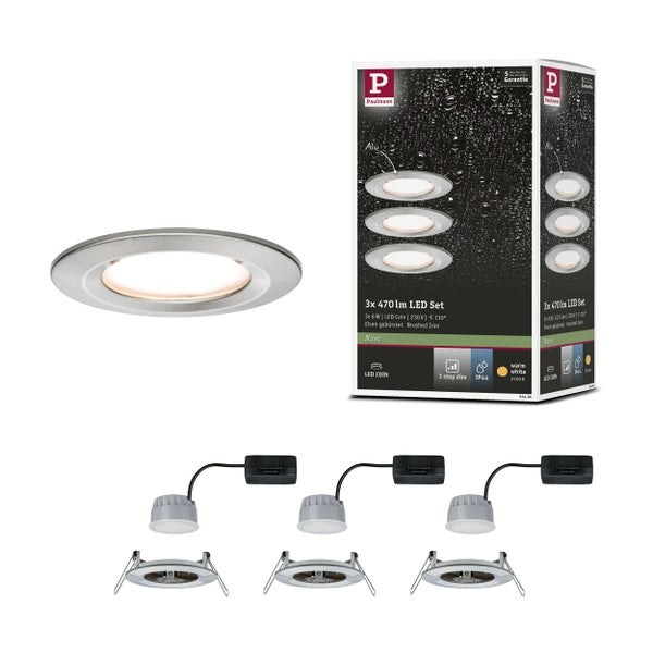 LED Einbauleuchte 3-Step-Dim Nova Coin Basisset starr IP44 rund 78mm Coin 3x6W 3x470lm 230V dimmbar 2700K Eisen gebürstet