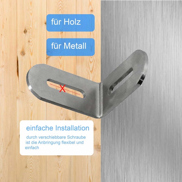 Winkelverbinder aus Metall für Holz und Metall mit verschiebbarer Schraube für einfache Montage