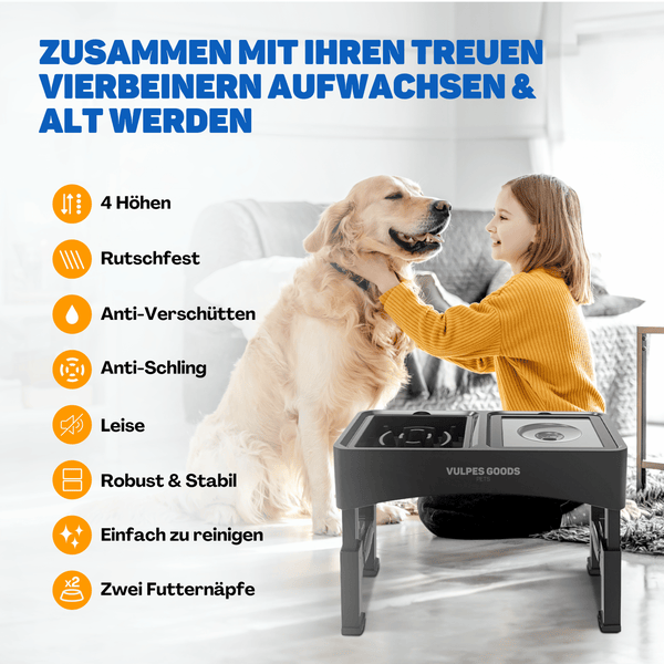 Vulpes Goods Hundenäpfe - 4 Höhenverstellbar Futterstation für kleine - mittlere und große Hunde und Haustiere - Schwarz