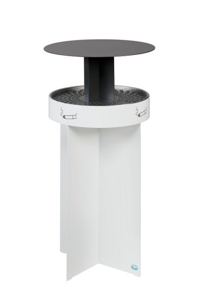 PROREGAL Robuster Ascher Mit Schutzdach HxBxT 75 x 44 x 44 cm Verzinkter Stahl Weiß