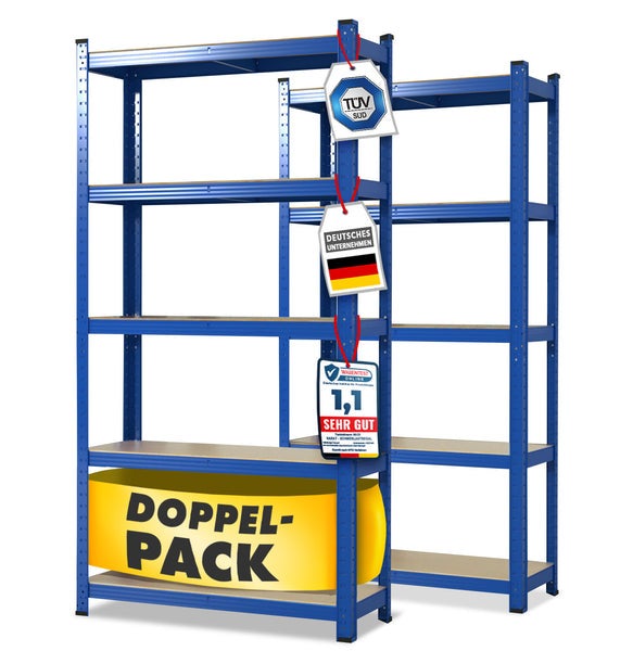 FLOORDIREKT Schwerlastregal Lakota - 2er Set - Universal einsetzbar - Blau - 200 x 120 x 60 cm - Traglast bis 875 kg