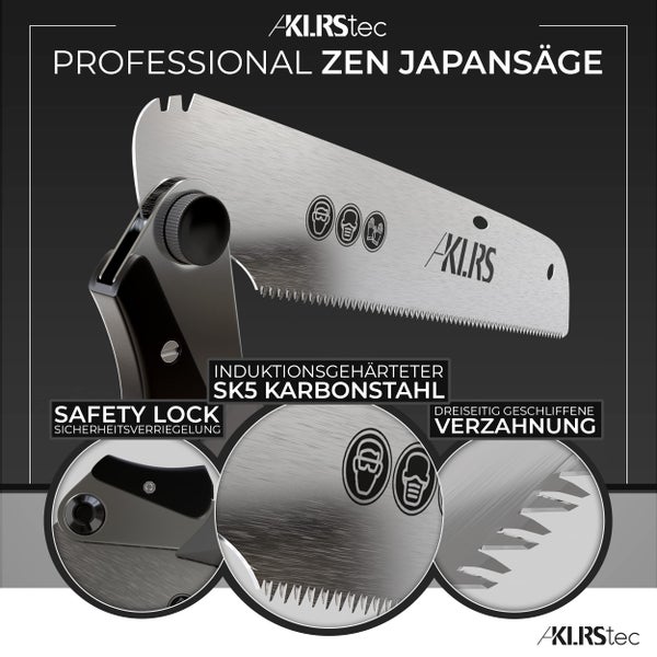 Detaillierte Ansicht einer Säge mit vibrationsdämpfendem Griff und 2-Positionen-Sicherheitsverriegelung