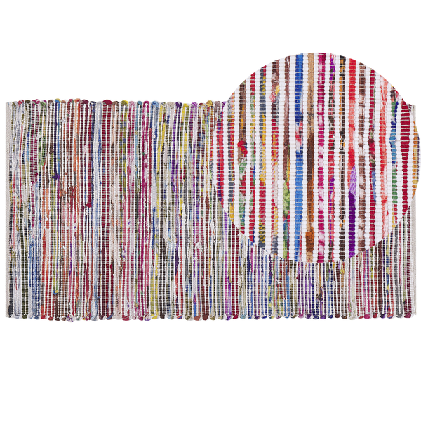 Teppich Baumwolle bunt-weiß 80 x 150 cm abstraktes Muster Kurzflor BARTIN