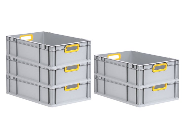 PROREGAL Spar Set 5x Eurobox Nextgen Color HxBxT 17 x 40 x 60 cm 34 Liter Griffe Gelb Offen Glatter Boden Eurobehälter Transportbox
