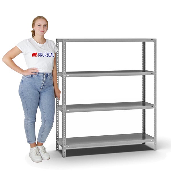 PROREGAL Fachbodenregal Schraubsystem Light-Duty Grundregal HxBxT 150 x 130 x 40 cm 4 Ebenen Fachlast 125 kg Beidseitig Nutzbar Verzinkt