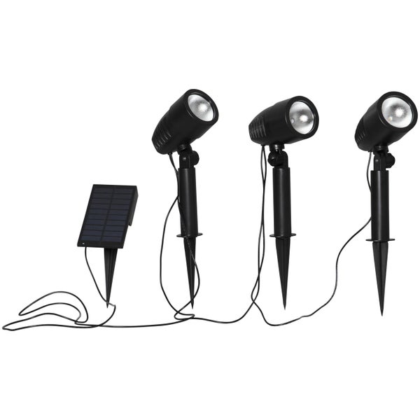 Solarstrahler Set mit drei Strahlern und Solarpanel für den Garten