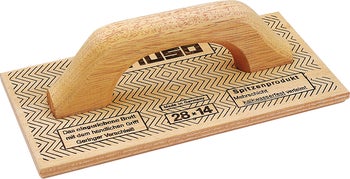 Holz-Reibebrett 28 mal 14 Zentimeter mit Holzgriff für Verputzarbeiten.
