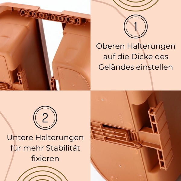 Blumenkasten Balkongeländer Beidseitig Balkon Blumenkasten Doppelseitig Balkonkasten mit Halterung Geländerkasten mit Wasserspeicher terracotta 50 cm