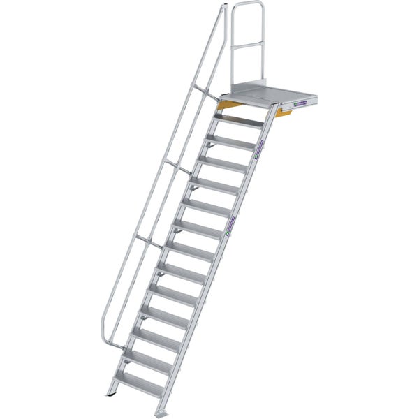 Günzburger Steigtechnik Treppe mit Plattform 60° Stufenbreite 800 mm 14 Stufen Aluminium geriffelt - 600394
