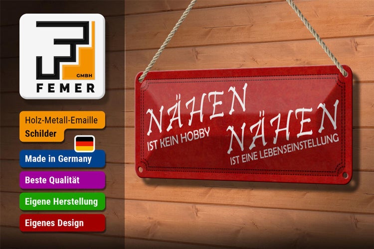 Blechschild Spruch 27x10cm Nähen ist kein Hobby Dekoration