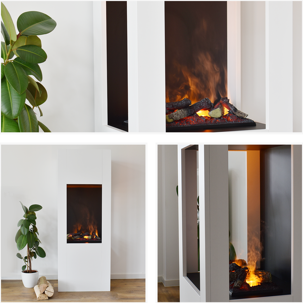 GLOW FIRE Elektrokamin 'Böll'| Wasserdampf Kamin mit OMC 400 inkl. Holz in weiß als Raumteiler | HxBxT: 145x54x44 cm