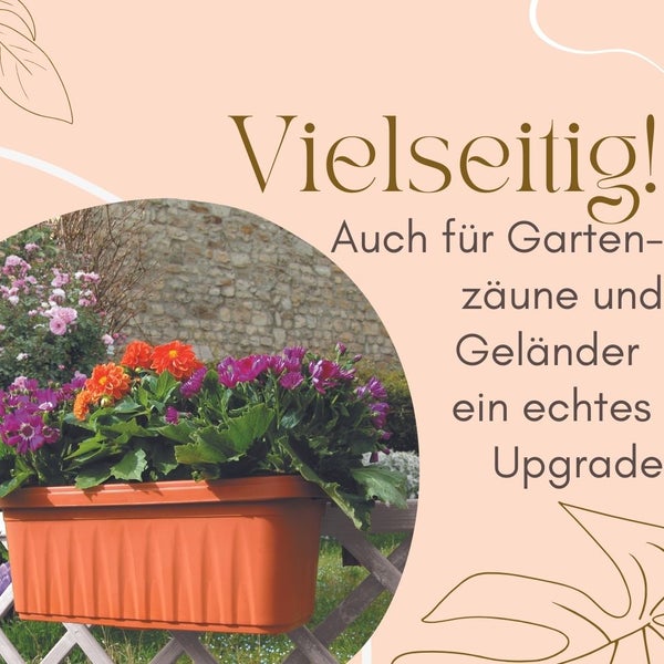 Blumenkasten mit bunten Blumen auf einem Gartenzaun